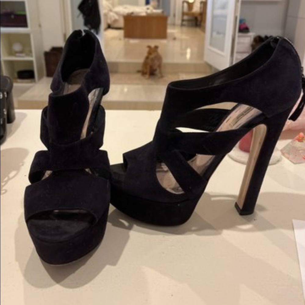 Miu Miu navy suede platform sandals